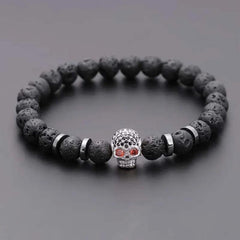 Black Eye Skull Hematite Bead Bracelet Men Classic Handmade 8mm Lava Stone Charm Bracelet For Men Jewelry Gift - Buddha bead​