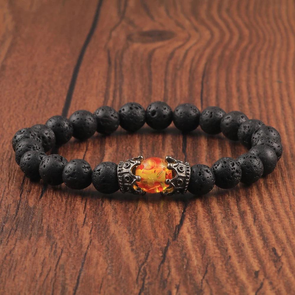 Black Volcanic Crown Bracelet Charm Tiger Eye Beads Lava Rock Bracelet For Men Women Braided Bracelets Handmade Jewelry Pulseira - Buddha bead​