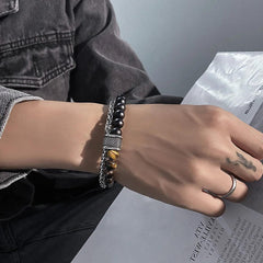 HNSP Men Bracelet Rosary Beads Stainless Steel Hand Chain Splicing Bracelet For Men Protect Jewelry Accessories Male - Buddha bead​